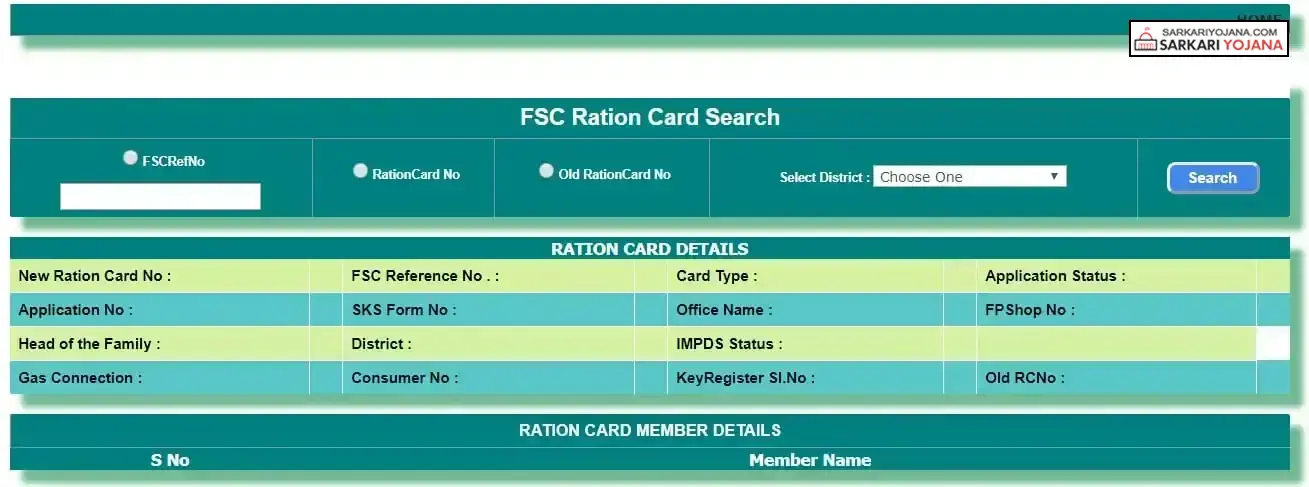 Telangana FSC Ration Card Search