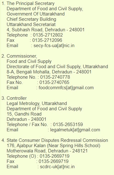 Uttarakhand Ration Card Helpline Number