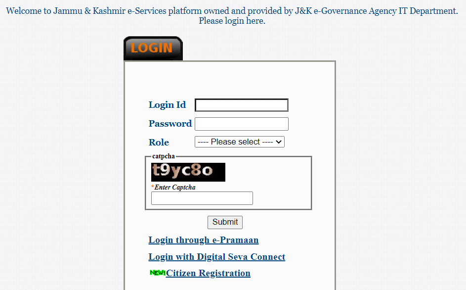 J&K State e-Services Application Website