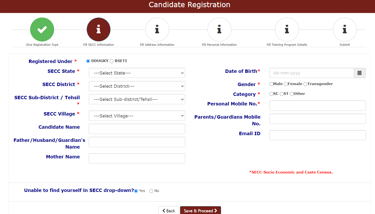 Kaushal Panjee Online Skill Registration Form SECC Info