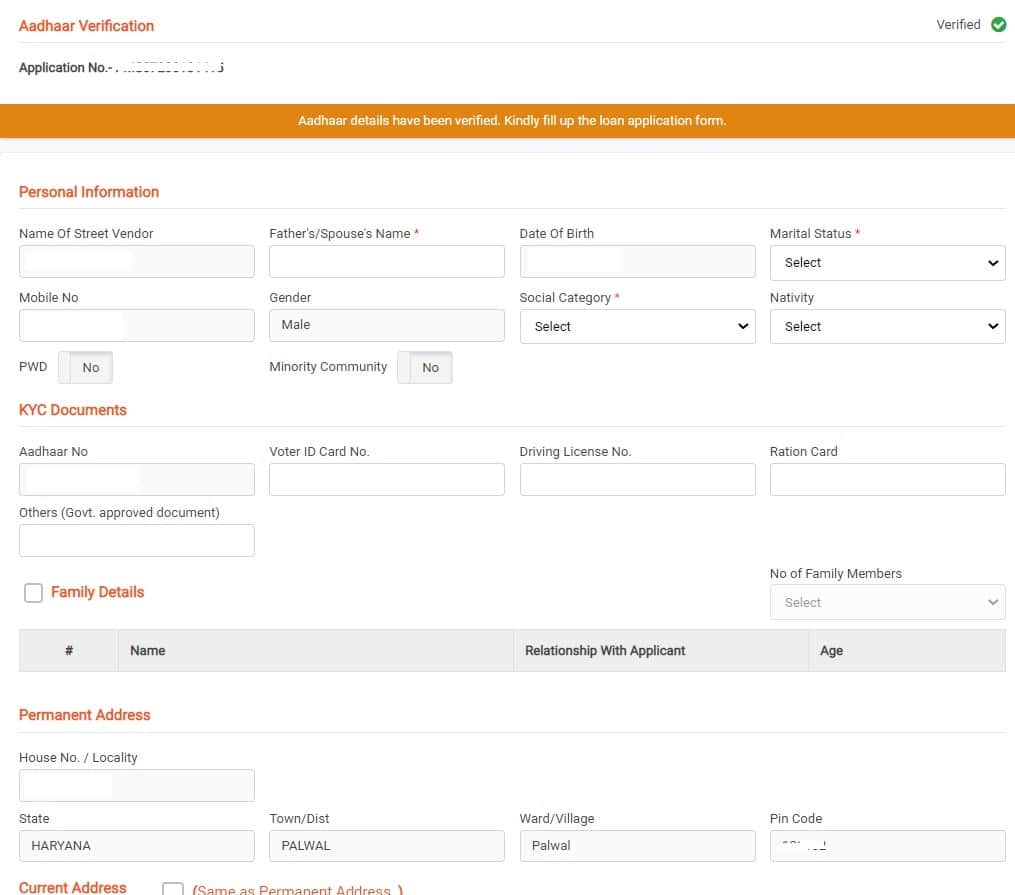 PM Svanidhi Online Application Form