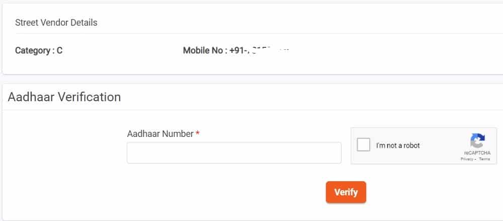 PM Svanidhi Aadhar Verification
