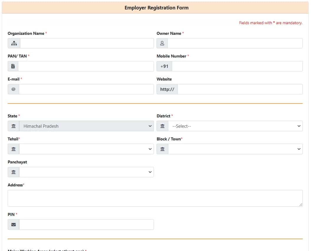 Skill Register HP Employer Registration Form