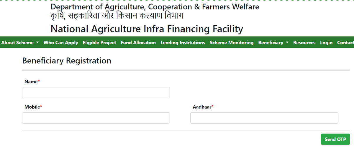 Agriculture Infrastructure Fund Registration Form Beneficiaries