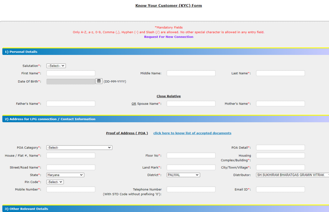 bharat gas connection online registration form