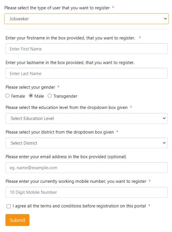 Ghar Ghar Rozgar Job Seeker Registration Form