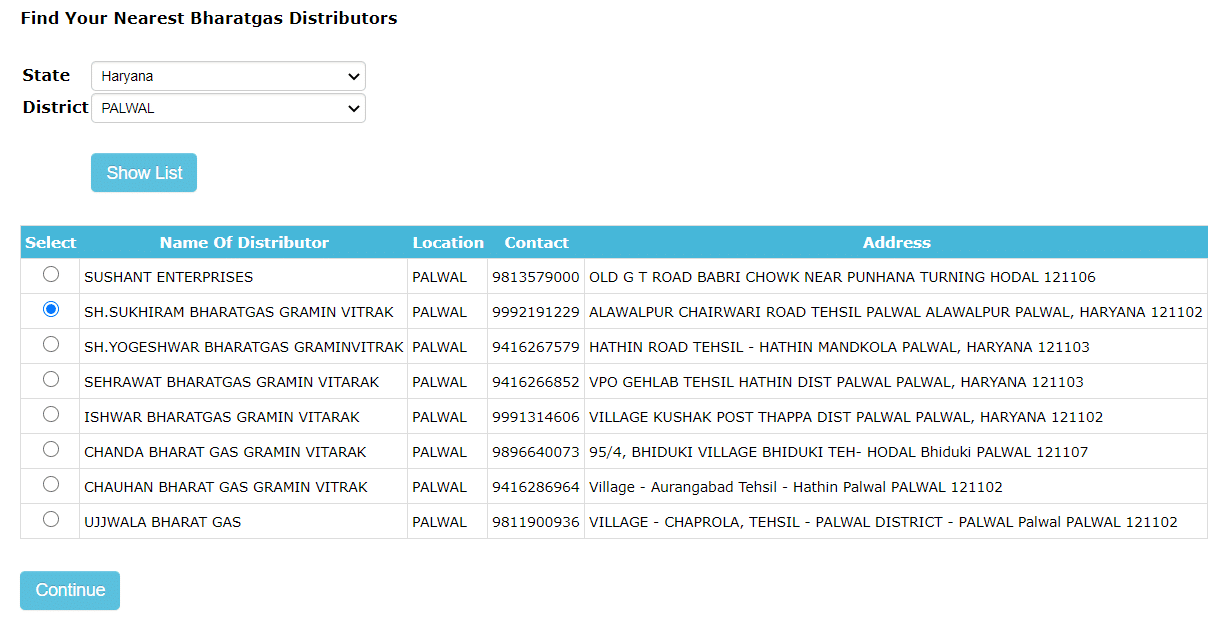 List of Nearest Bharatgas Distributors