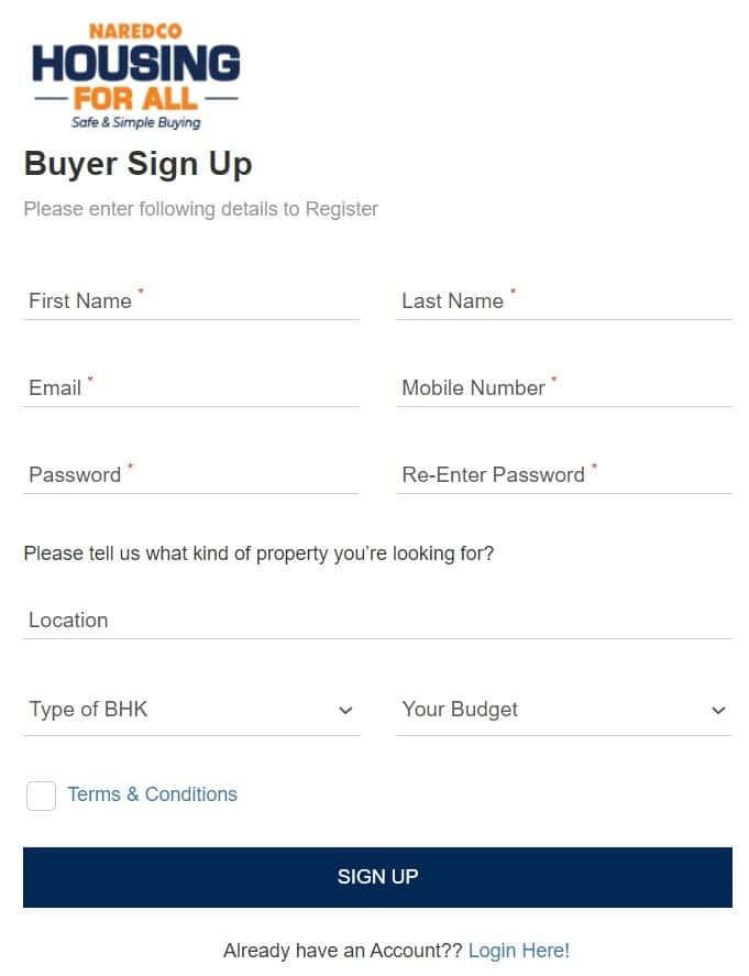 naredo housing for all buyer online registration form