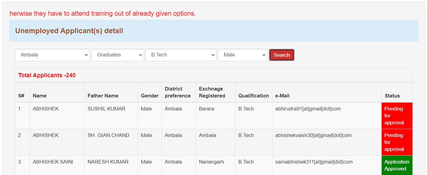 Saksham Yojana Application Status