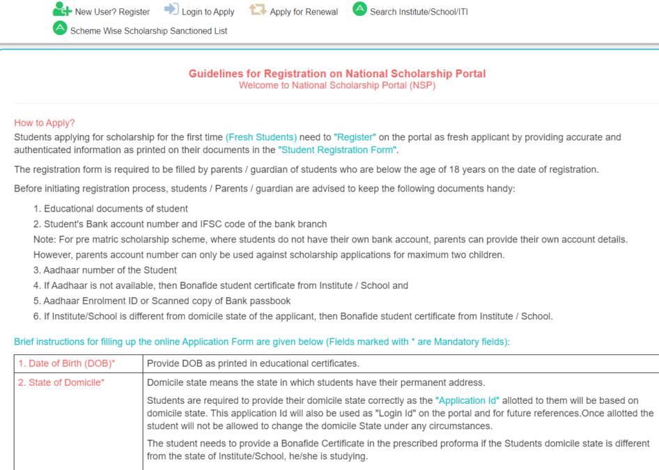 guidelines pre matric scholarship scheme registration