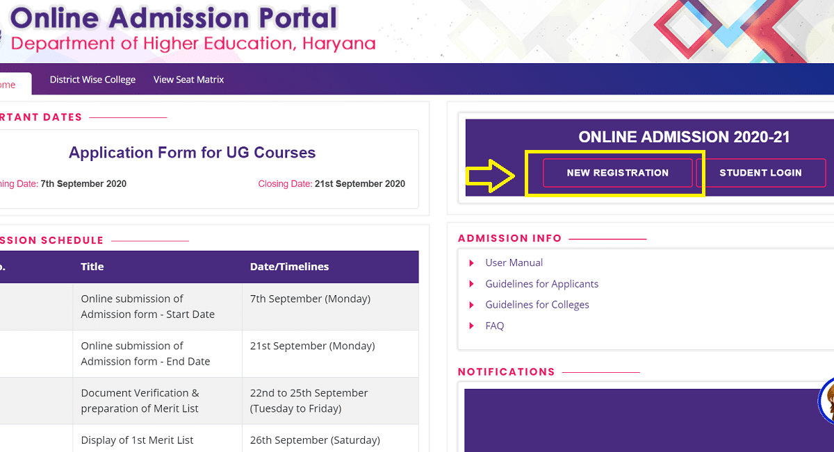 Haryana College Admission 2020-21 Online Form
