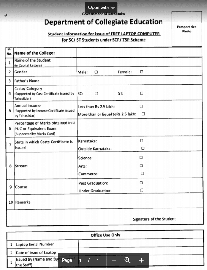 Karnataka Free Laptop Scheme 2023 Apply Online / Registration Form