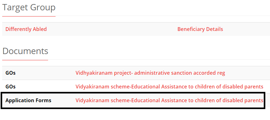 Kerala Vidyakiranam Scheme Application Form Link