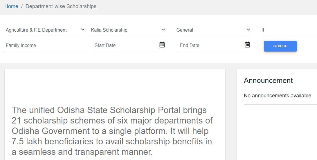 Odisha State Scholarship Portal Scholarships List