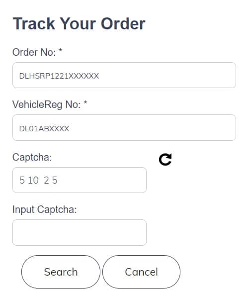 Status HSRP Delhi Track Order Online