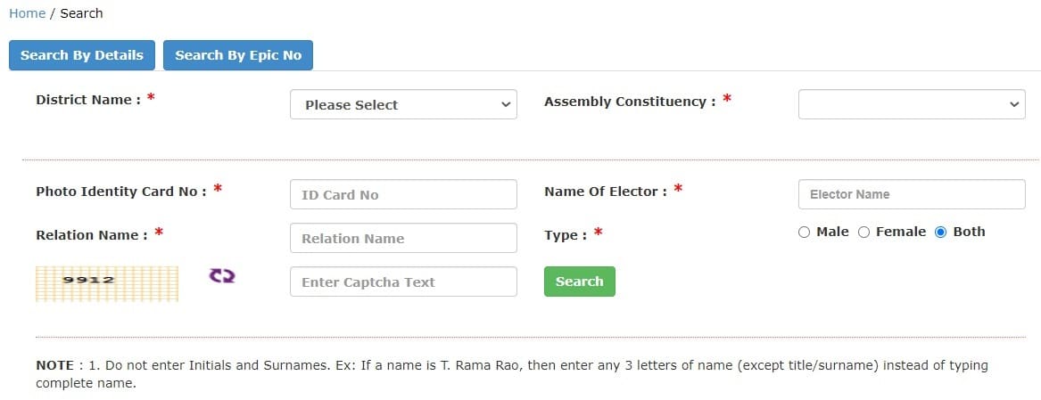 TS Voter ID Search By Name