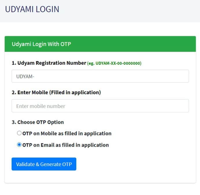 Udyami Login With OTP Udyamregistration Gov In Portal