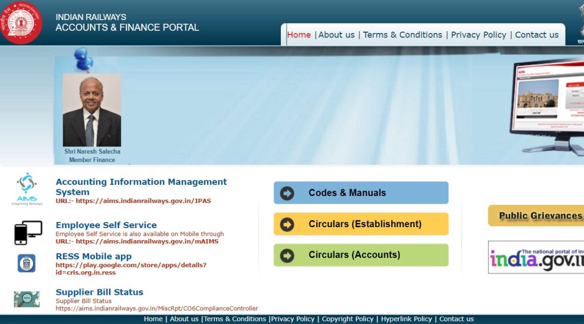 AIMS Indian Railways Accounts Finance Portal