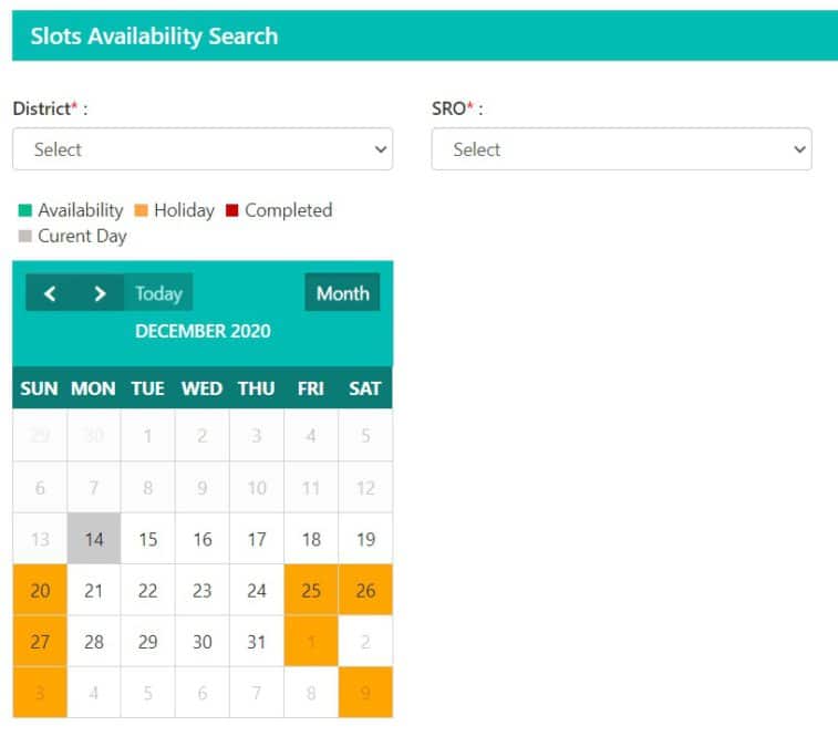 Check Slots Availability Non-Agri Property Registration