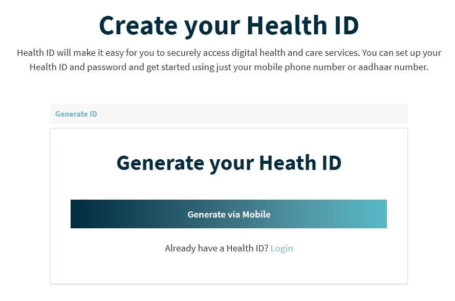 NDHM Health ID Card Registration Mobile