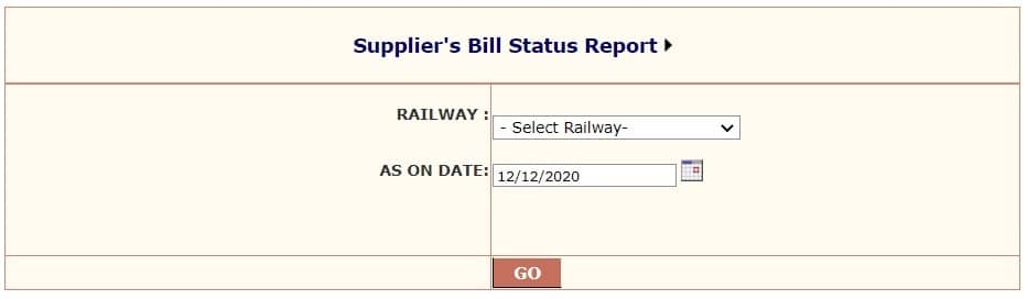 Railways Supplier Bill Status Report