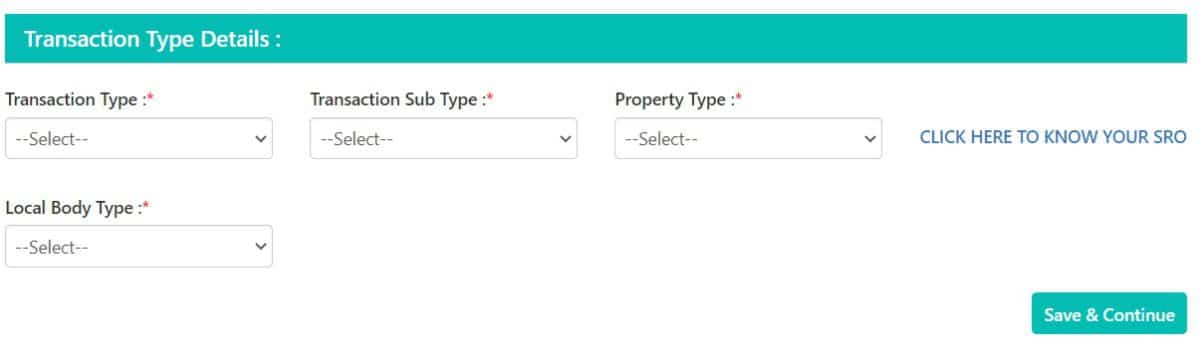 Telangana Non Agricultural Property Registration Transaction Type Details