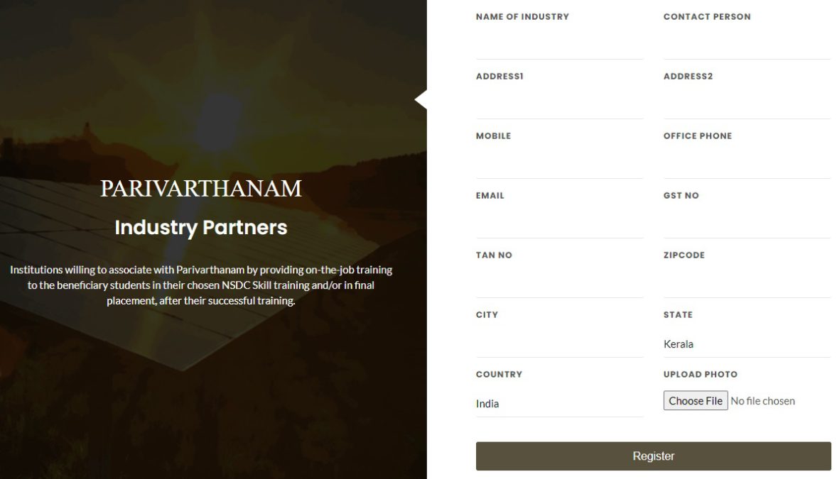 Industry Partners Registration Parivarthanam Scheme Portal