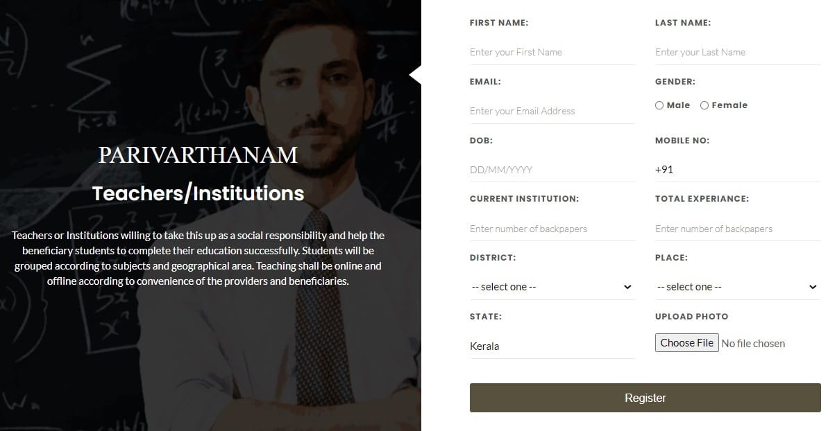 Teachers Institutions Registration Parivarthanam Karyakram Portal
