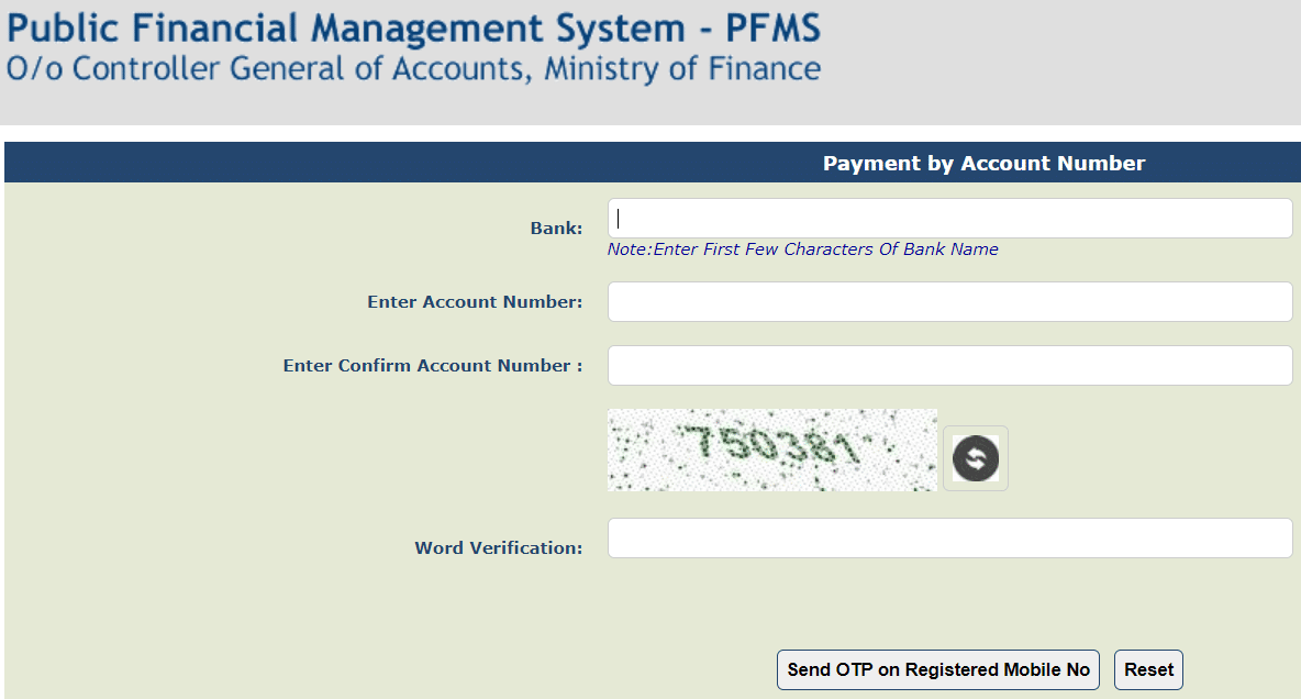 PFMS Know Payment Account Number
