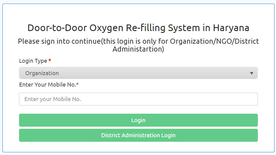 Haryana Oxygen Cylinder Refill Login Doorstep Delivery