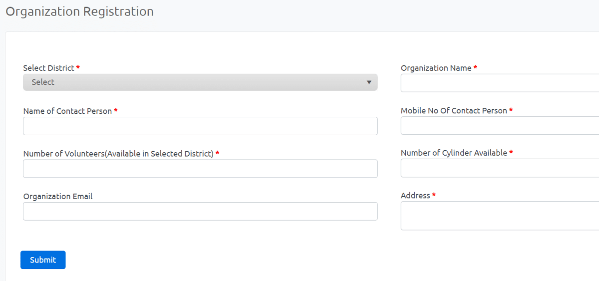 Haryana Oxygen Cylinder Refill Organization Registration Form