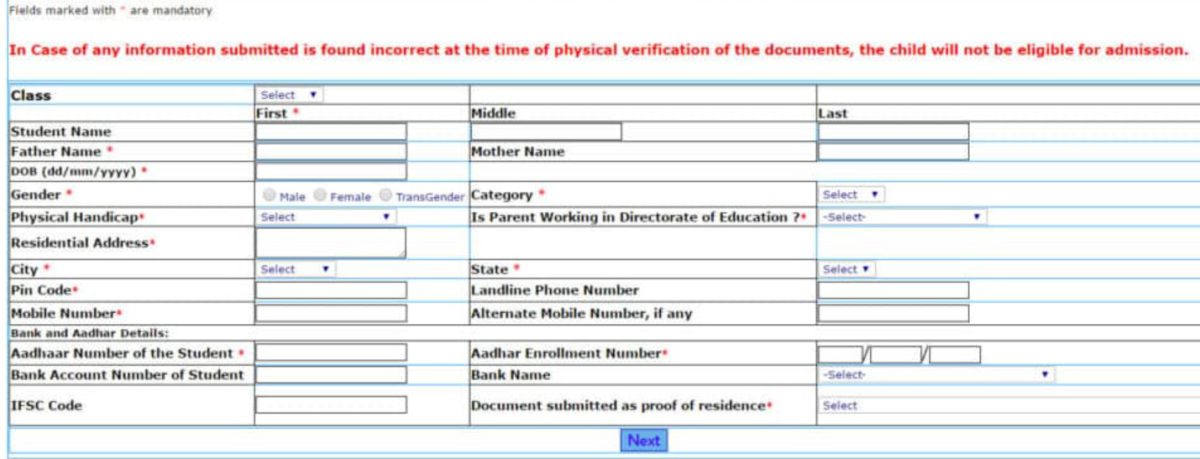 edudel Nursery KG 1st Admission Online Registration Form