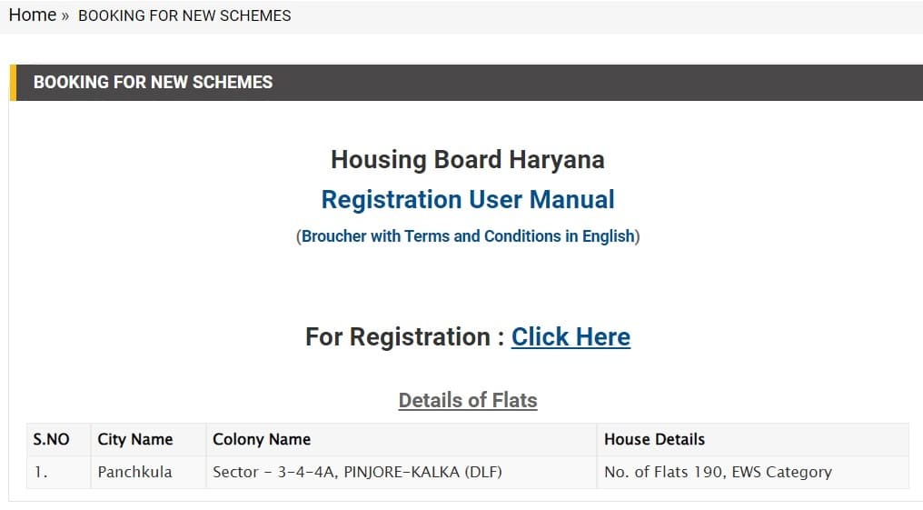 HBH Pinjore Kalka EWS Scheme Registration