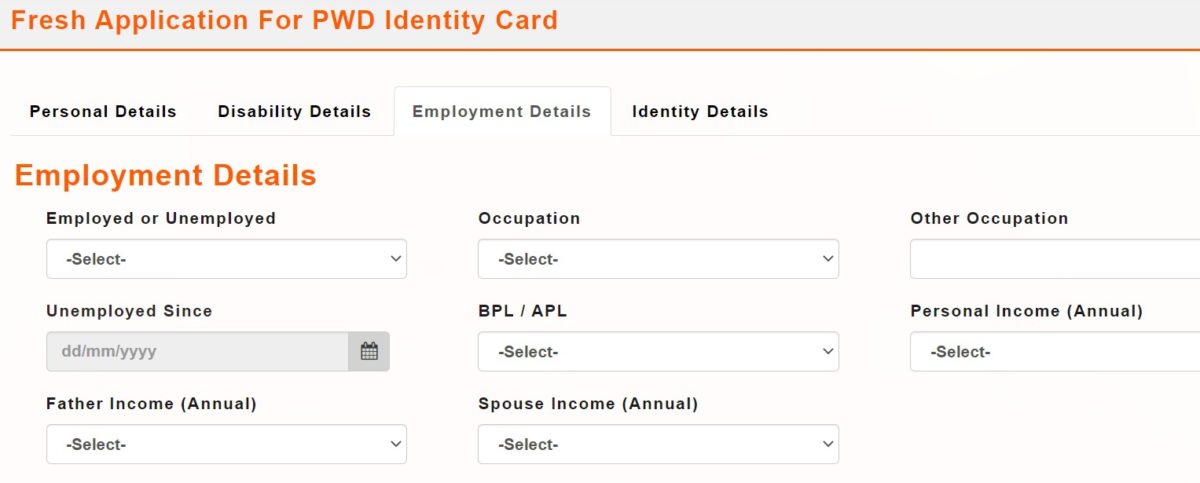 PWD ID Card Application Employment Details