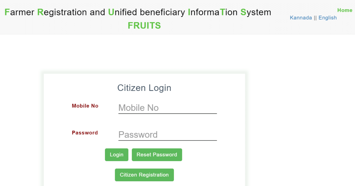 Fruits Karnataka Portal Citizen Login