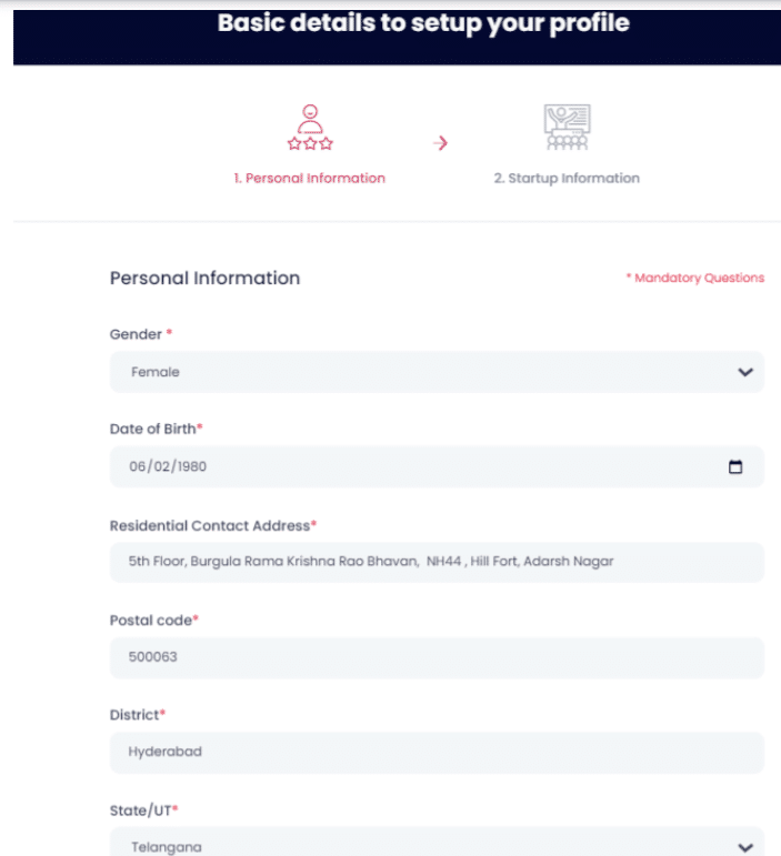 Personal Startups Information Startup Telangana Portal