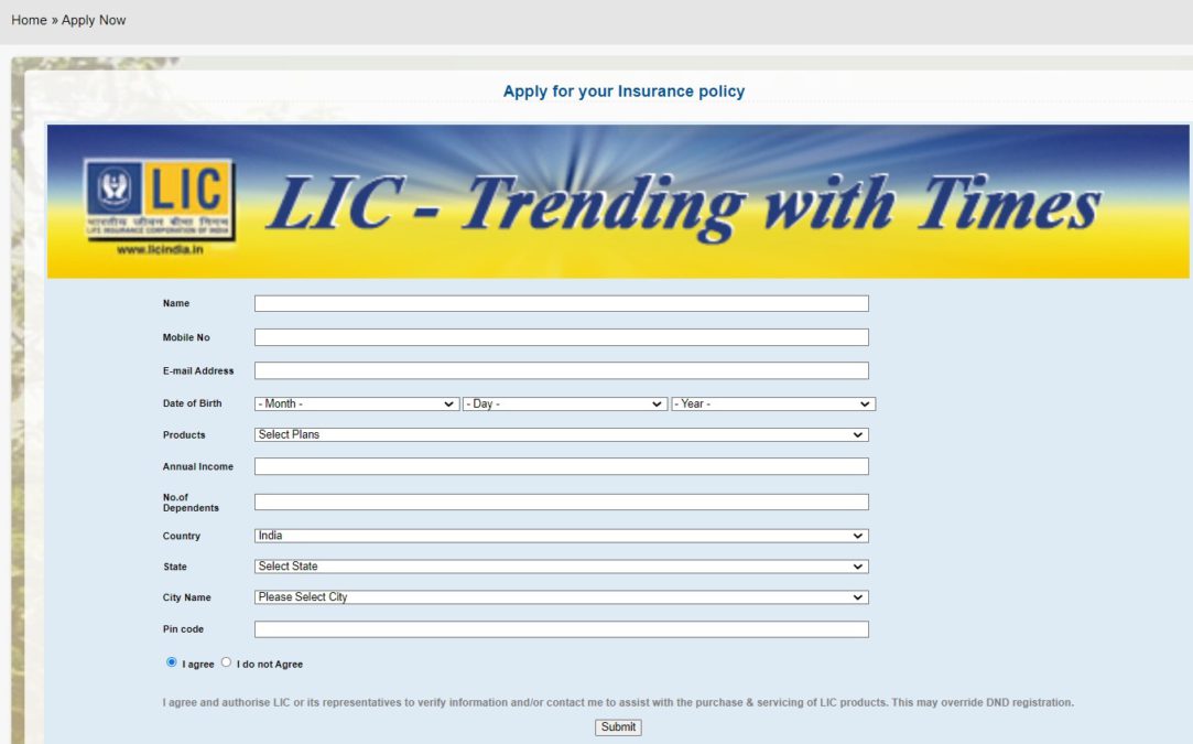 LIC PMVVY Online Application Form