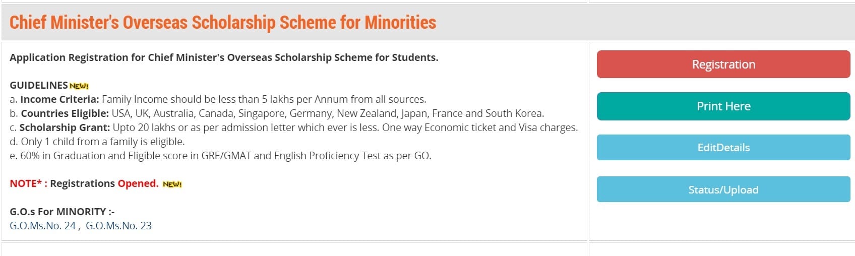 Apply Online for Telangana CM Overseas Scholarship Scheme for Minorities at telanganaepass.cgg