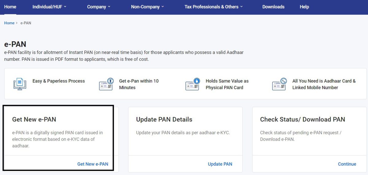 Get New e-pan Card Online