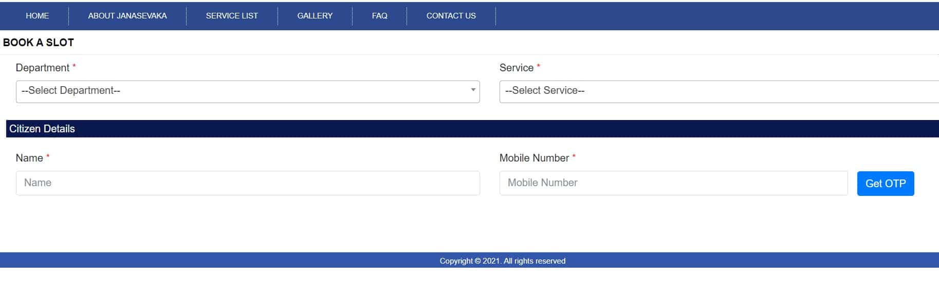 Janasevaka Karnataka Website Book a Slot