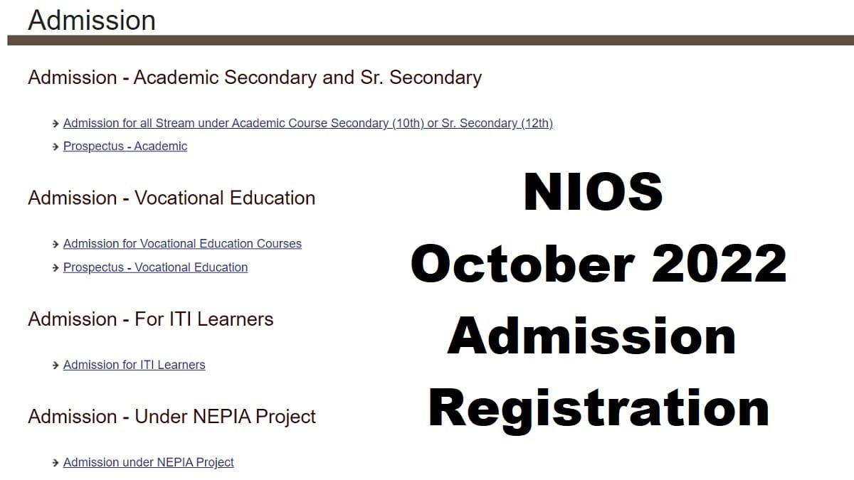 NIOS October 2022 Admission Registration
