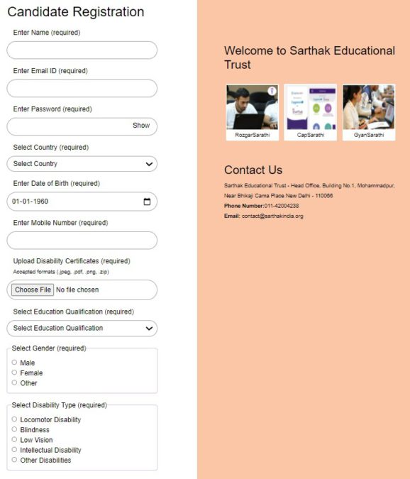 Sarthak Rozgar Sarathi Portal Candidate Registration Form