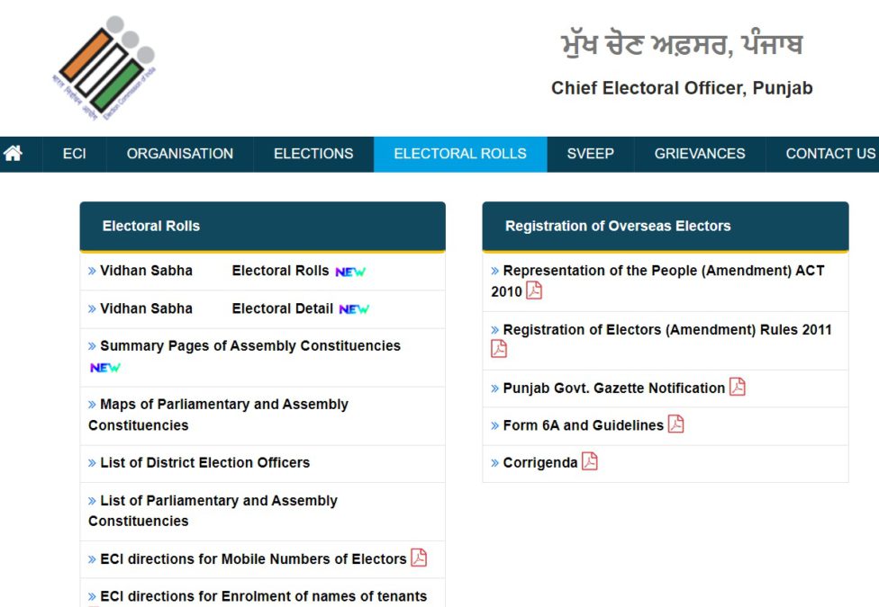 ceopunjab Gov Vidhan Sabha Electoral Rolls