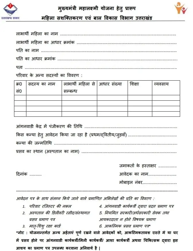 Mukhyamantri Mahalakshmi Yojana Form PDF