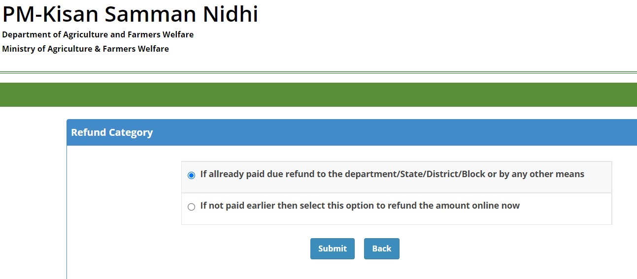 pmkisan gov Portal Refund Category