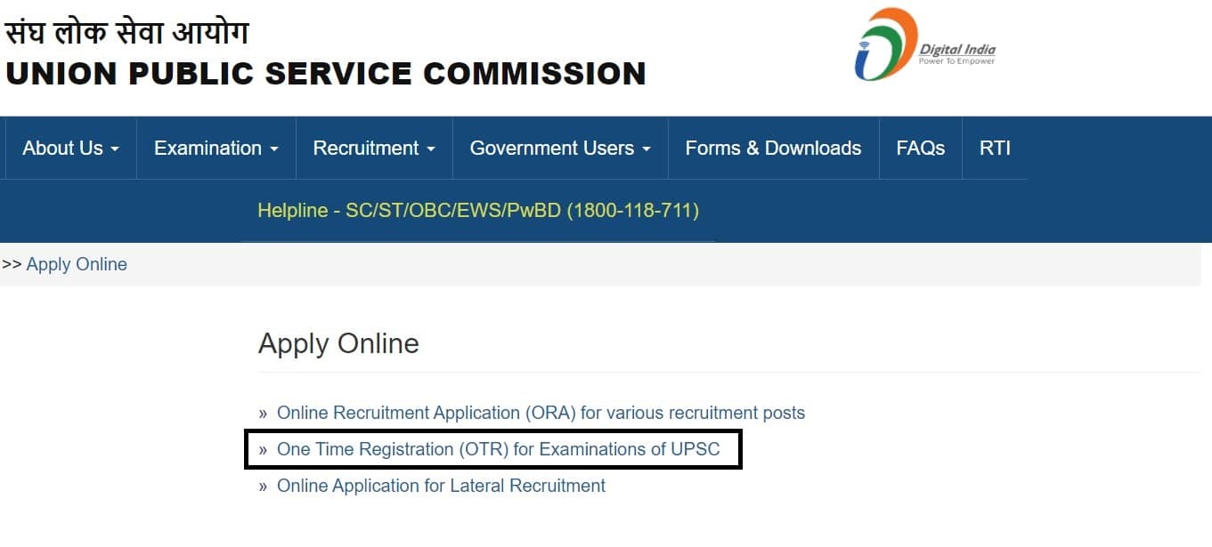 UPSC One Time Registration (OTR) Online Form 2024 at upsc.gov.in