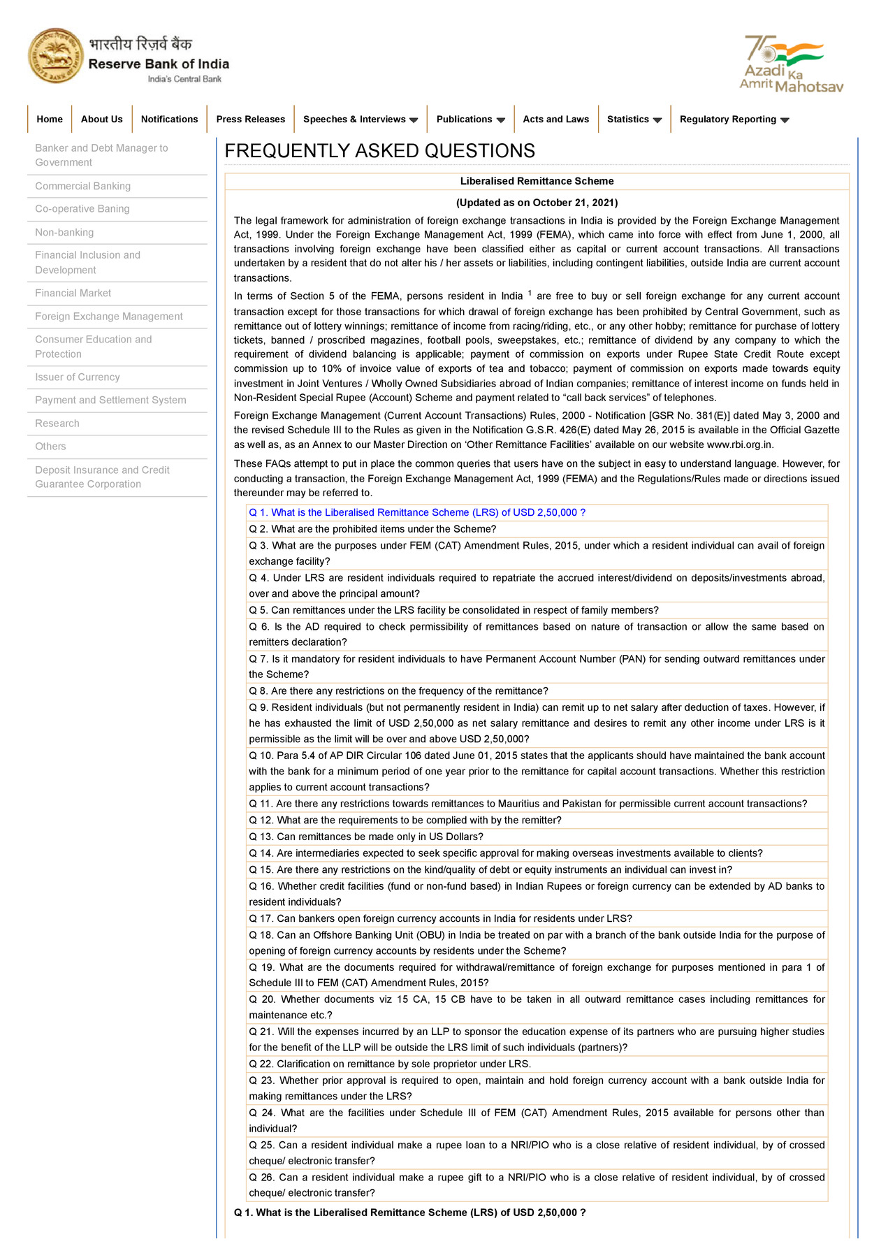 RBI LRS Scheme 2022 FAQ’s PDF