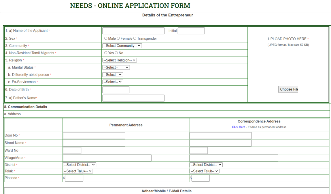 Needs Scheme Online Application Form