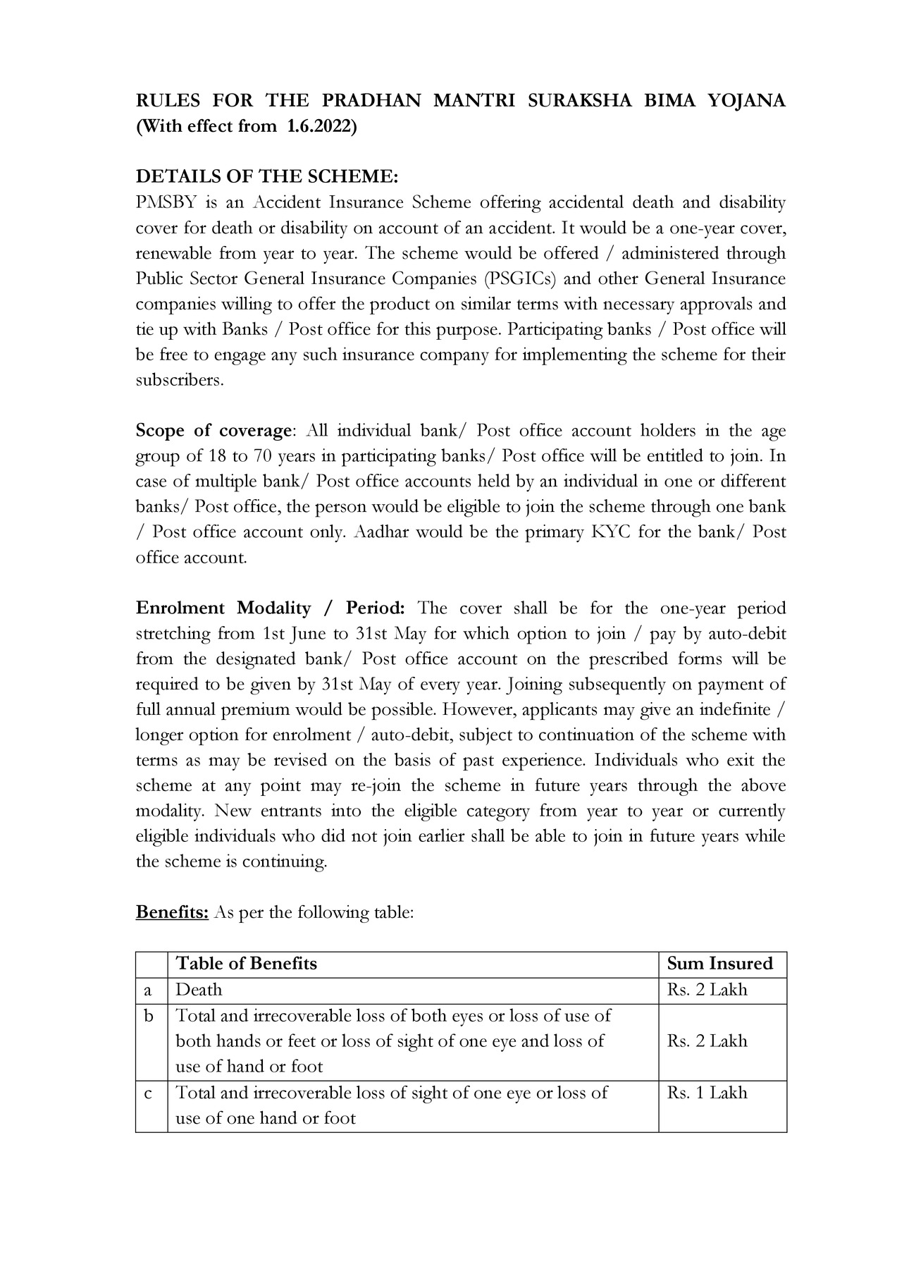 PMSBY Scheme Details | New PMSBY Guidelines 2022 PDF