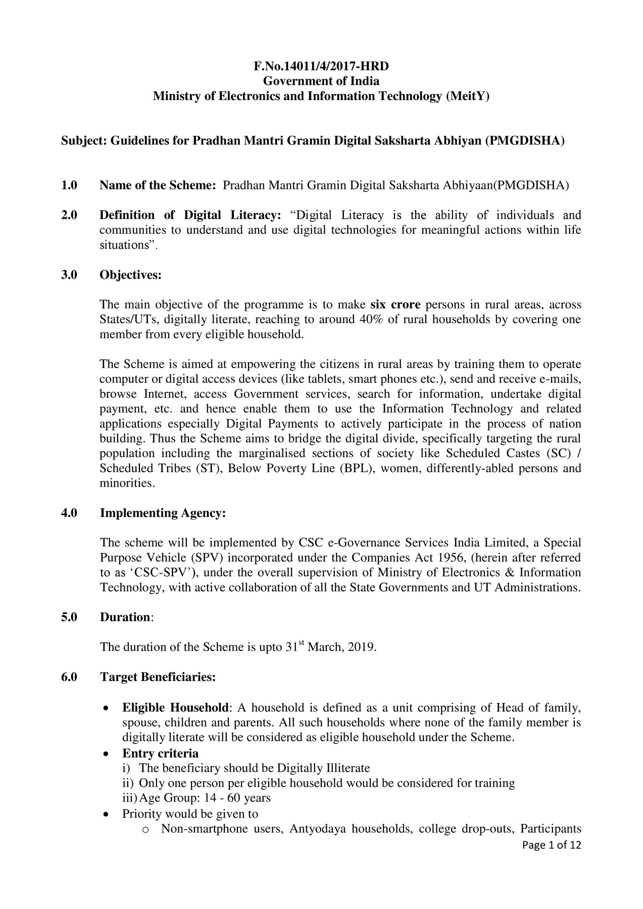 Pradhan Mantri Gramin Digital Saksharta Abhiyaan Guidelines PDF